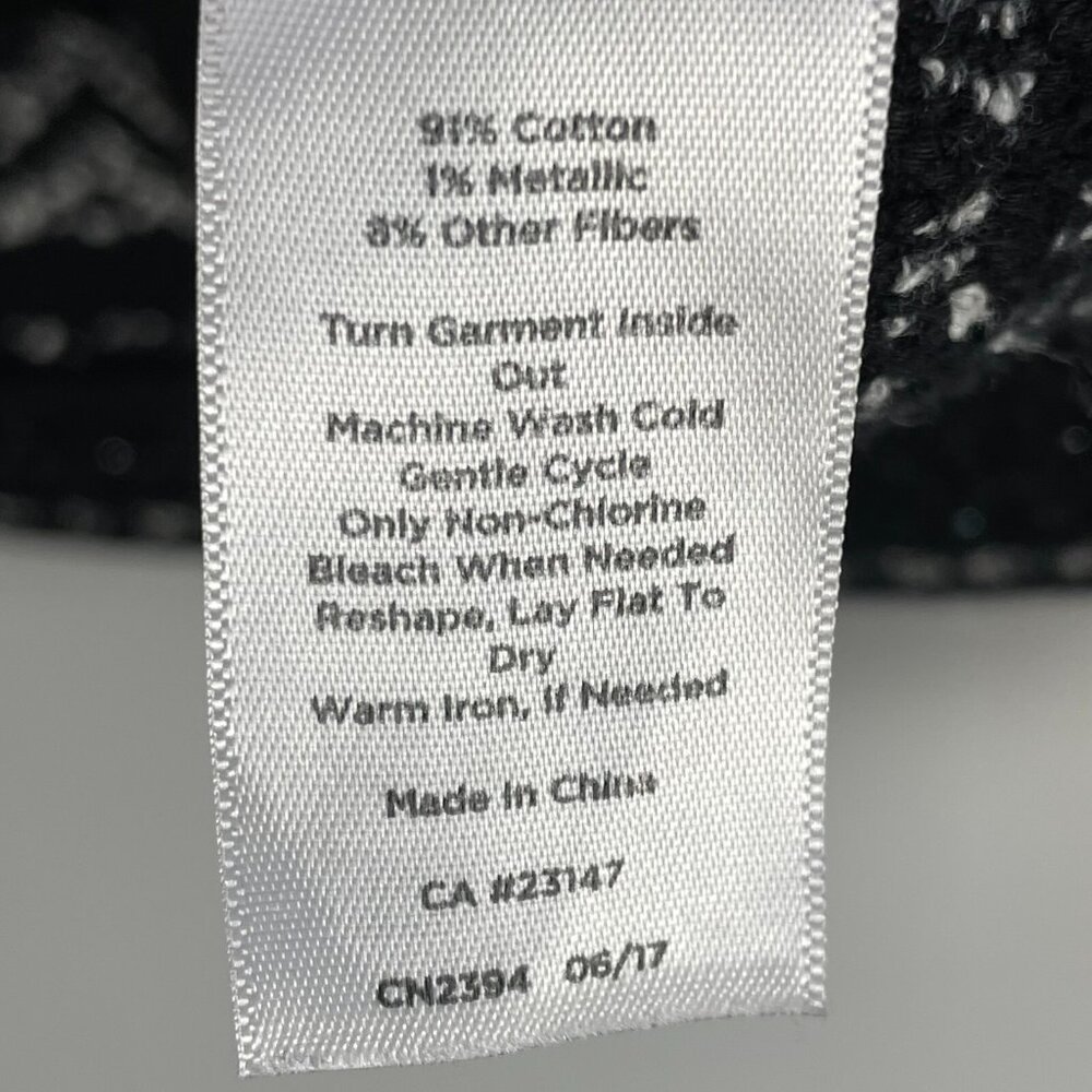 Talbots Womens Medium Black Gray Metallic Open Knit Jacket Tweed Coat Pockets - Picture 7 of 13